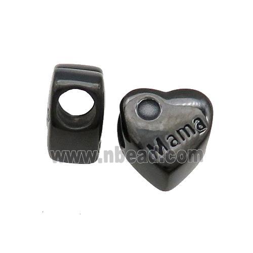 Stainless Steel Heart Beads Mama Large Hole Black Plated