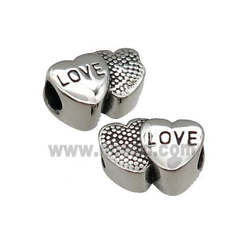 Stainless Steel Heart Beads LOVE Large Hole Antique Silver
