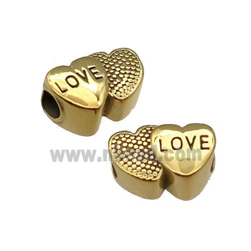 Stainless Steel Heart European Beads LOVE Large Hole Gold Plated