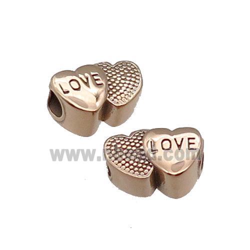 Stainless Steel Heart Beads LOVE Large Hole Rose Gold