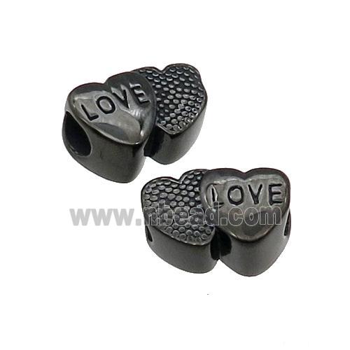 Stainless Steel Heart Beads LOVE Large Hole Black Plated