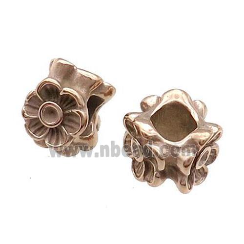 Stainless Steel Flower Beads Large Hole Rose Gold