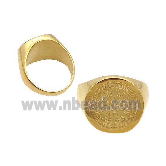 Stainless Steel Ring Compass Gold Plated