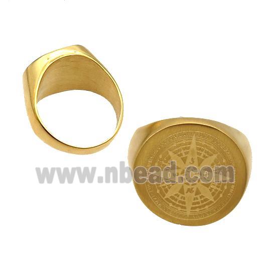 Stainless Steel Ring Compass Duck Gold