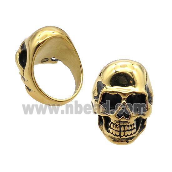 Stainless Steel Ring Skull Antique Gold