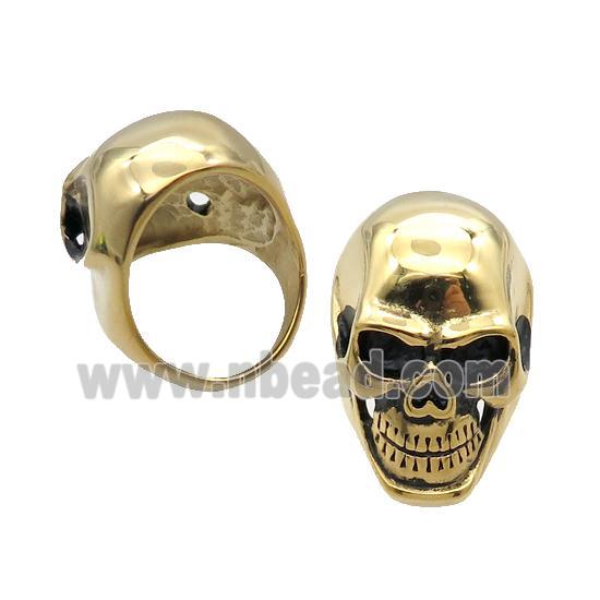 Stainless Steel Ring Skull Antique Gold