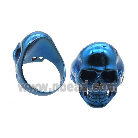Stainless Steel Ring Skull Blue Electroplated