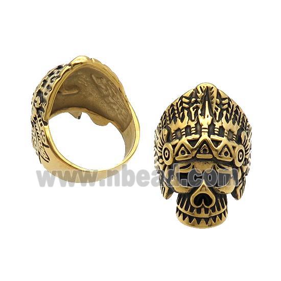 Stainless Steel Skull Ring Antique Gold
