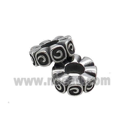 Stainless Steel Rondelle Spacer Beads Large Hole Antique Silver