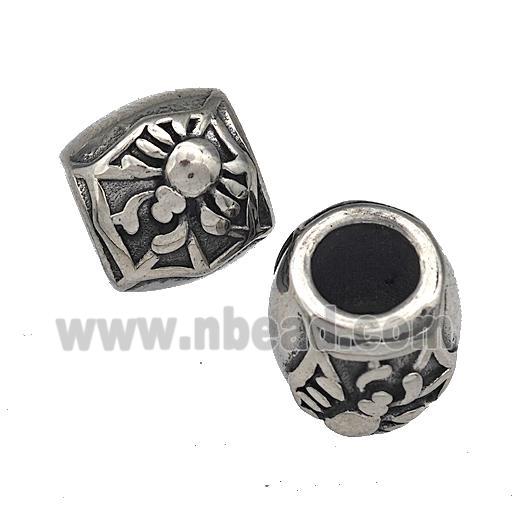 Stainless Steel Barrel Beads Large Hole Spider Antique Silver
