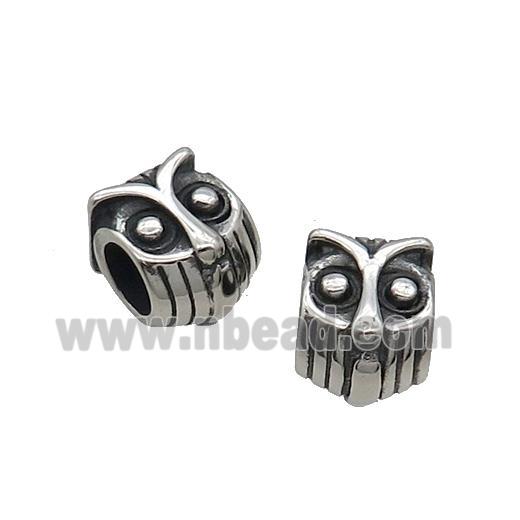 Stainless Steel Owl Beads Large Hole Antique Silver
