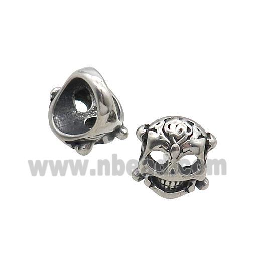 Stainless Steel Skull Beads Halloween Large Hole Antique Silver