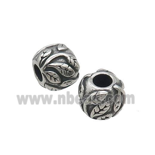 Stainless Steel Round Beads Leaf Large Hole Antique Silver