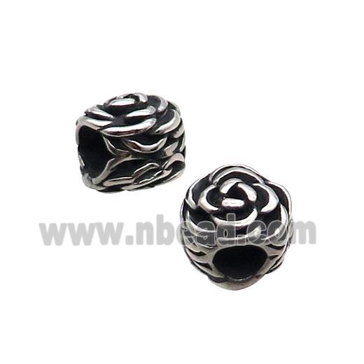 Stainless Steel Rose Flower Beads Large Hole Antique Silver