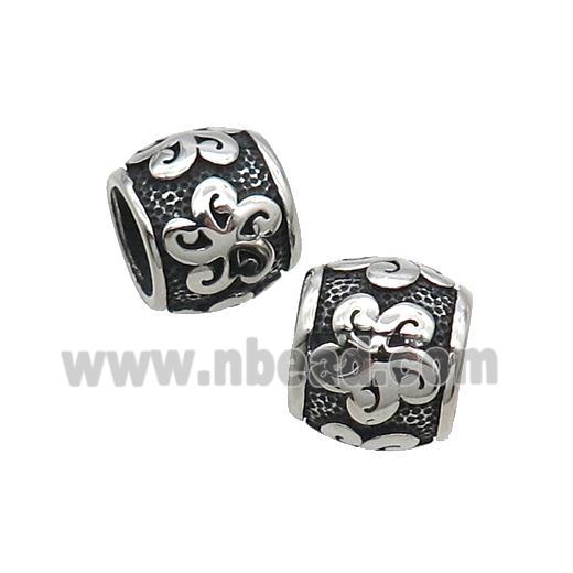 Stainless Steel Barrel Beads Flower Large Hole Antique Silver
