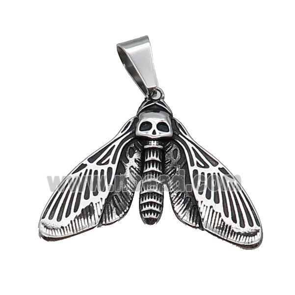 Stainless Steel Moth Pendant Skull Antique Silver