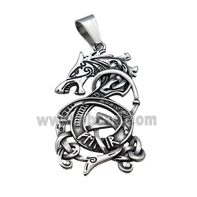 Stainless Steel Dragon Pendant Antique Silver