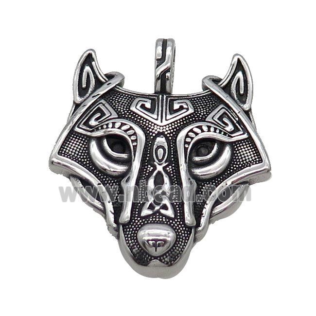 Stainless Steel Wolf Pendant Antique Silver