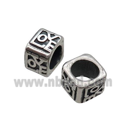 Stainless Steel Cube Beads Large Hole Antique Silver