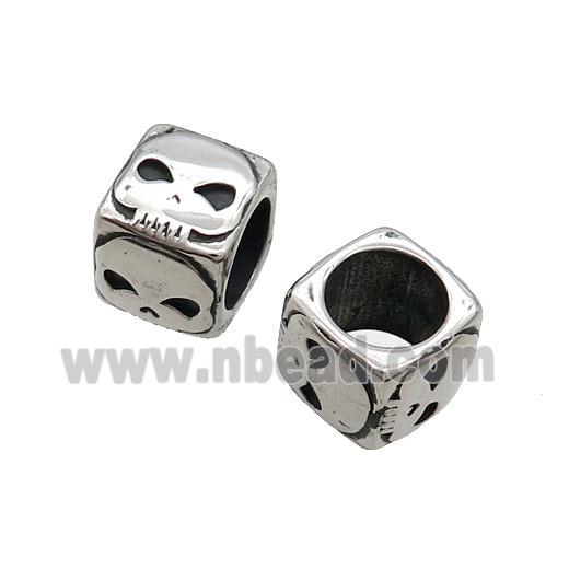 Stainless Steel Cube Beads Paracord Skull Large Hole Antique Silver