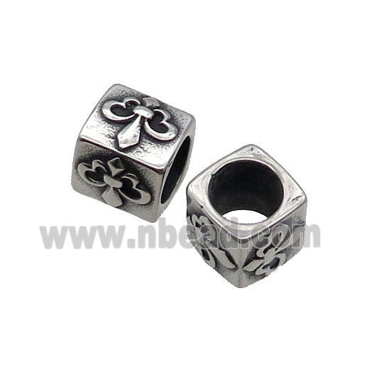 Stainless Steel Cube Beads Large Hole Antique Silver