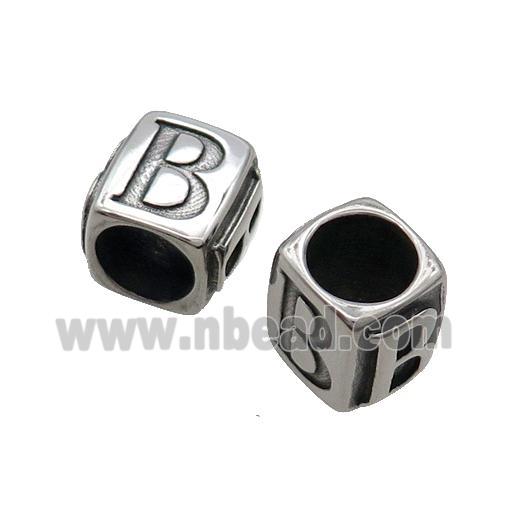 Stainless Steel Cube Paracord Beads Letter-B Large Hole Antique Silver
