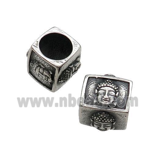 Stainless Steel Cube Beads Buddha Large Hole Antique Silver