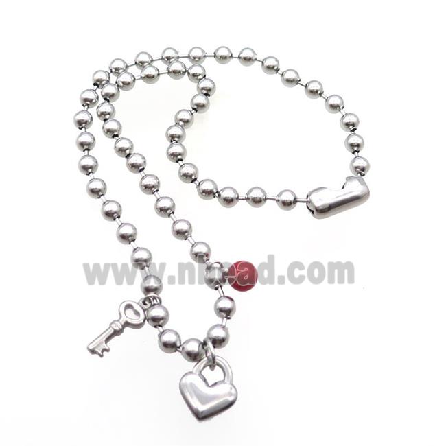 Raw Stainless Steel Necklace Key Lock