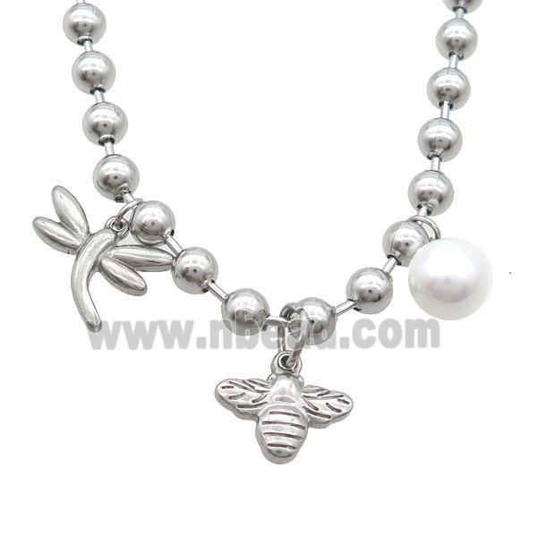 Raw Stainless Steel Necklace Dragonfly Honeybee