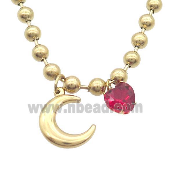 Stainless Steel Necklace Moon Gold Plated