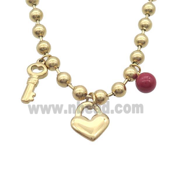 Stainless Steel Necklace Key Lock Gold Plated