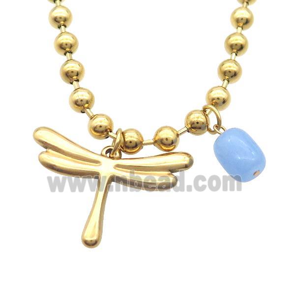 Stainless Steel Necklace Dragonfly Gold Plated