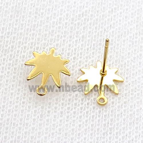 Stainless Steel Stud Earring Maple Leaf Gold Plated
