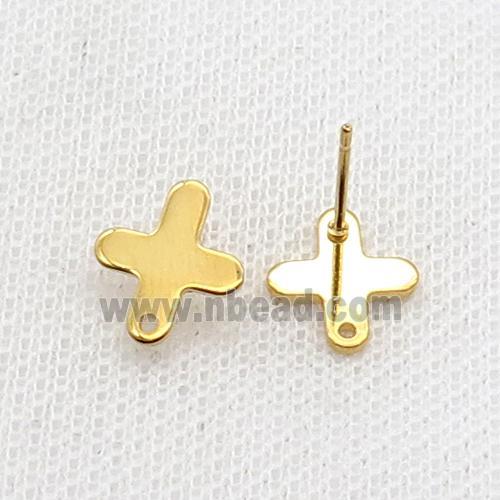Stainless Steel Stud Earring Cross Gold Plated