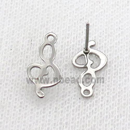 Raw Stainless Steel Stud Earring Musical Note Symbols