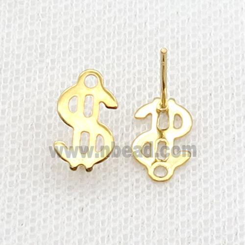 Stainless Steel Stud Earring Dollar Symbols Gold Plated
