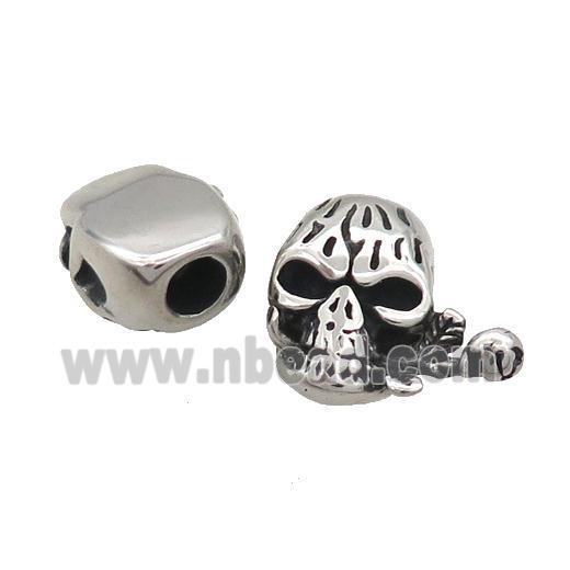 Stainless Steel CordEnd Skull Halfhole Antique Silver