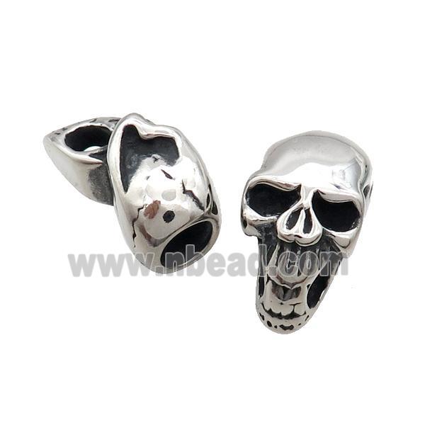 Stainless Steel CordEnd Bail Skull Antique Silver