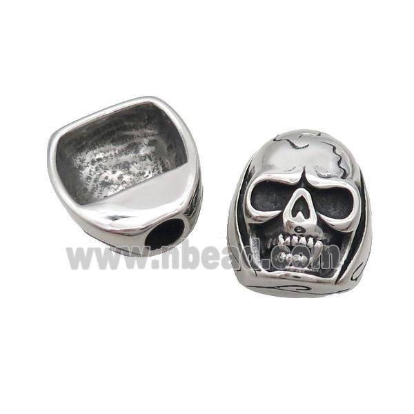 Stainless Steel CordEnd Bail Halfhole Skull Antique Silver