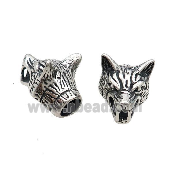 Stainless Steel CordEnd Wolf Antique Silver