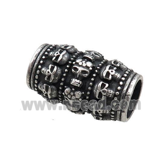 Stainless Steel Column Beads Large Hole Skull Tube Antique Silver