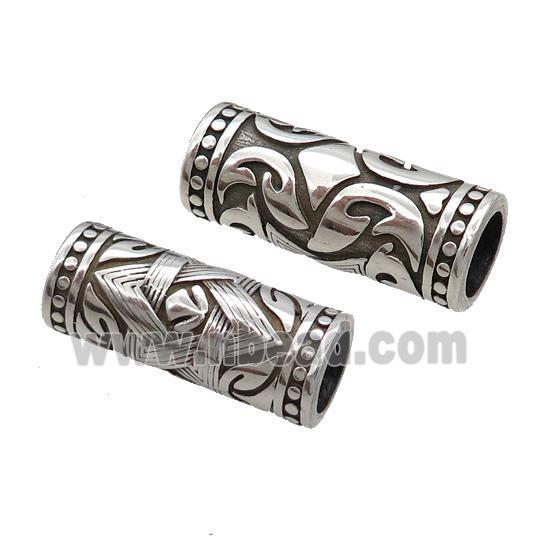 Stainless Steel Column Beads Large Hole Tube Antique Silver
