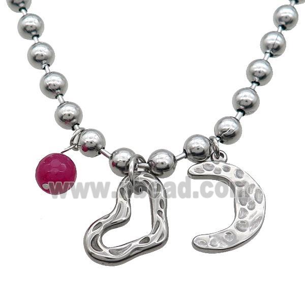Row Stainless Steel Necklace Heart Moon