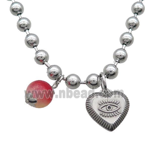 Raw Stainless Steel Necklace Heart Eye