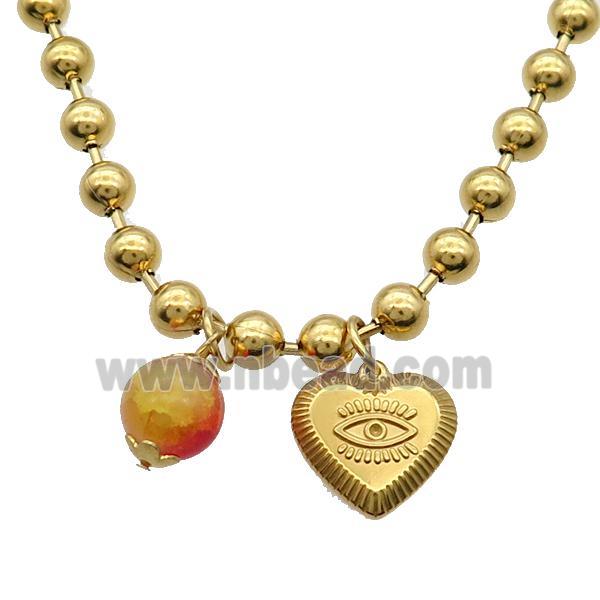 Stainless Steel Necklace Heart Eye Gold Plated