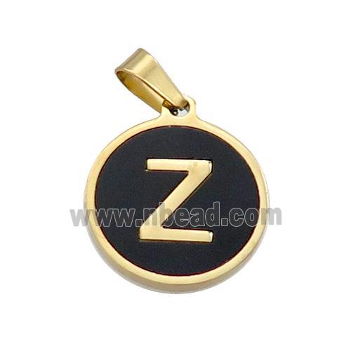 Stainless Steel Pendant Pave Black Agate Letter-Z Gold Plated