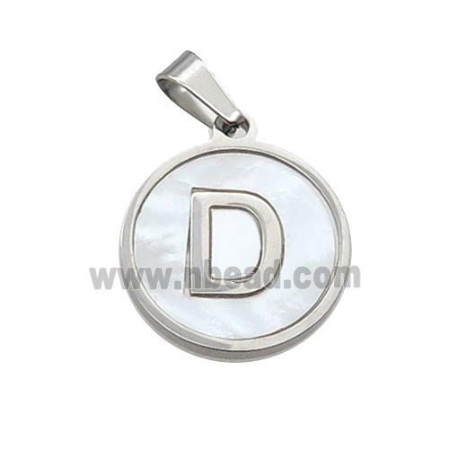 Raw Stainless Steel Pendant Pave White Shell Letter-D