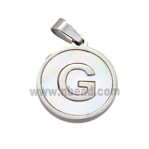 Raw Stainless Steel Pendant Pave White Shell Letter-G