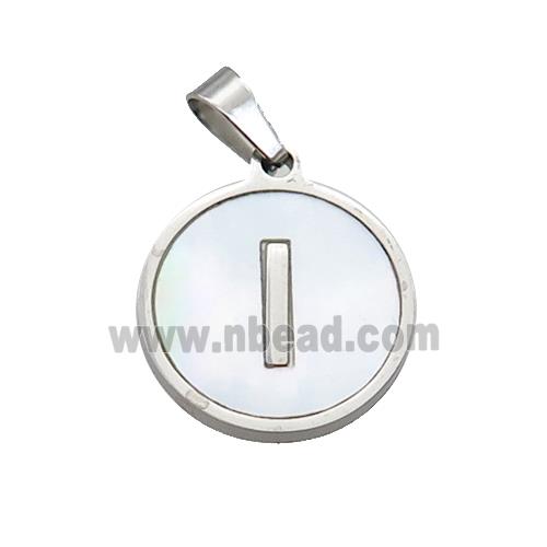 Raw Stainless Steel Pendant Pave White Shell Letter-I