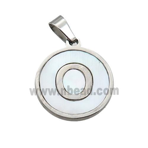 Raw Stainless Steel Pendant Pave White Shell Letter-O